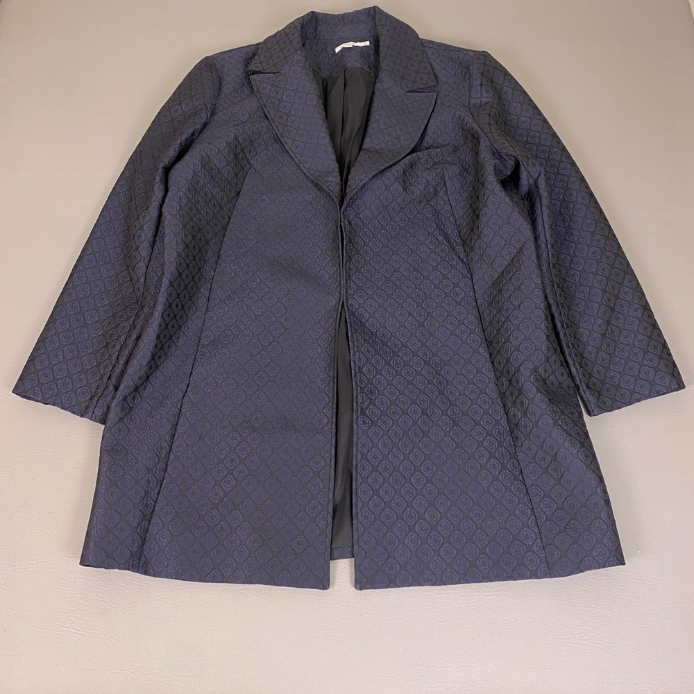 Chicos Blazer Jacket Size 3 US 16 Navy Blue Geometric Jacquard Longline Lined
